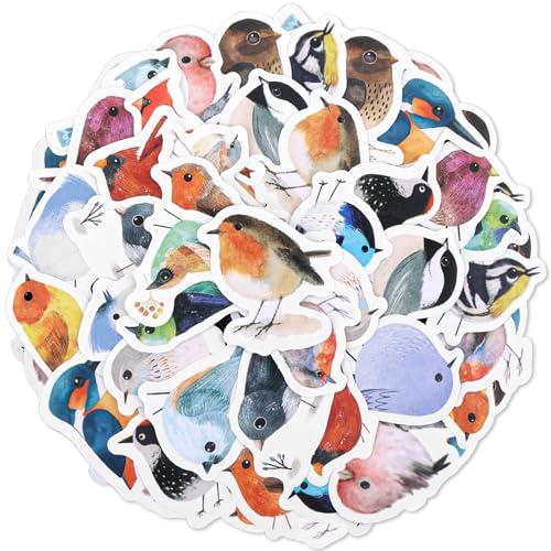 GEEHUA 46PCS Watercolor Birds Stickers, Cute Sparrow Stickers Kawaii Bird Sticker Vinyl Waterproof Decals for DIY Decorative Journal Scrapbook Phone Case Laptop Envelopes Water Bottles