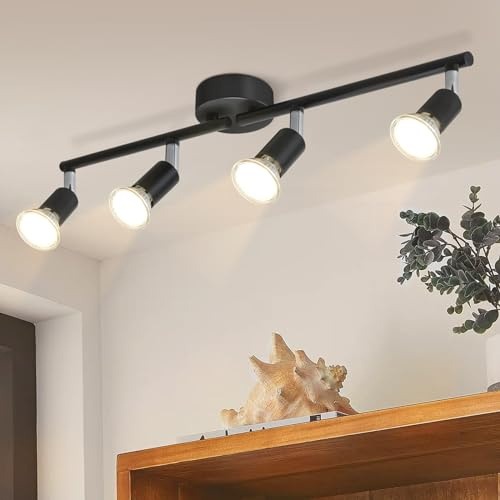 Glitzerlife LED Deckenleuchten Schwarz Deckenstrahler - 4 Flammig Deckenlampe GU10 Modern Küchenlampe Industrial Spotlight Drehbar 330° für Korridor Küchen Schlafzimmer Ohne Leuchtmittel