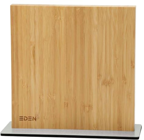 Eden Magnetic Knife Block EQB103 Bloc à Couteaux Magnétique, bois de bambou, base en acier, 23 x 25 cm