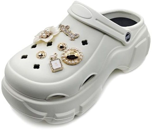 Solaud Donna Piattaforma Zoccoli Moda Accessori Decorativi Morbidi Comodi Leggeri Antiscivolo Spessa Aumentano l'altezza Modello Slip-on Spiaggia Piscina Giardino Sandali Bianco Fiore 38/39