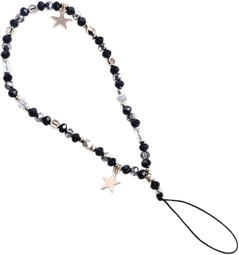 WsjiaboFux Black Five-Pointed Star Pendant Beaded Phone Chain,Romantic Colorful Mobile Phone Strap Detachable Lanyard，Cell Charms