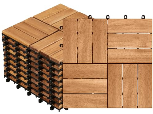 Yaheetech Carreaux de jardin en bois d'acacia 30 x 30 cm Revêtement de sol imperméable résistant aux intempéries pour extérieur, balcon, jardin, terrasse, 10 pièces