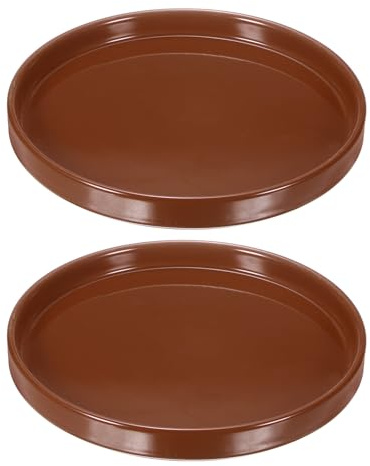 M METERXITY 2-Pack Ceramic Plant Saucer, 7.1 Inch OD Round Plant Saucers Flower Pot Saucers for Indoors/Outdoors Plant Pot, Ceramic Drain Tray [Brown]