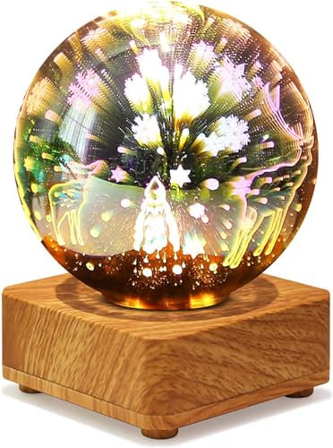 EONANT Luce notturna dei fuochi d'artificio 3D, lampada da tavolo USB da sogno con base, proiezione di fuochi d'artificio stella camera da letto caffè bistrot decorazione di vacanza（Fiocco Di Neve）