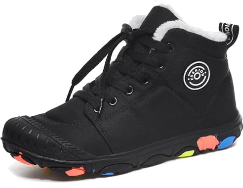 Chaussures Pieds Nus pour Enfants - Imperméables, d'Hiver - Randonnée Légère et Antidérapante en Caoutchouc, Noir, 35 EU