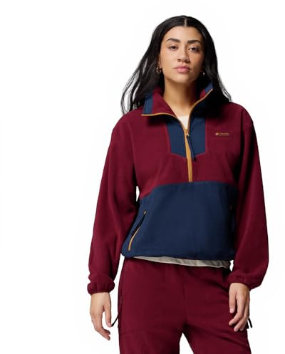 Columbia Damen Sequoia Grove Half Zip Fleece Pull Over, Rich Wine, Collegiate Navy, Maple Sugar, L