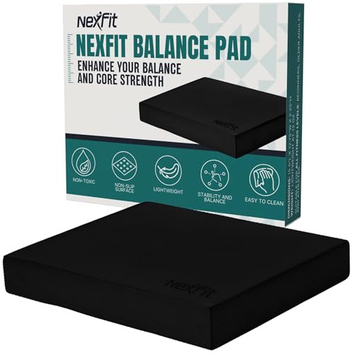 NexFit High-Density Balance Pad - Durable TPE Foam Balance Pad Physical Therapy , Foam Exercise Pad with Non-Slip Surface, Lightweight for Home & Gym Workouts, Core Strength & Balance Enhancement (Black)