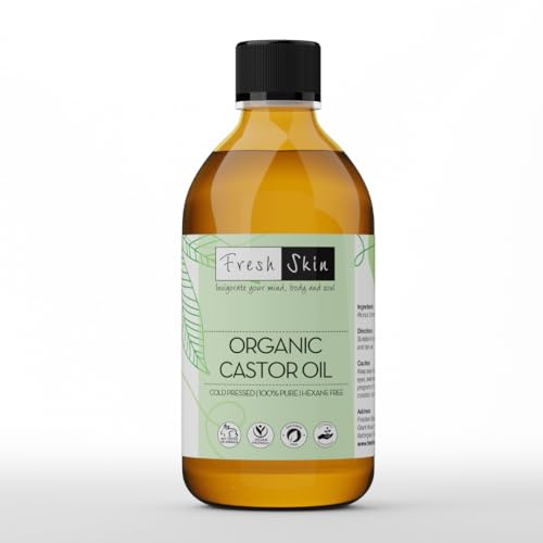 Freshskin Beauty LTD | Organic Castor Oil 250ml Glass Bottle 100% Pure Cold Pressed - BP Grade - For Dry Skin & Hair Growth, Eyelashes & Eyebrows - Hexane Free