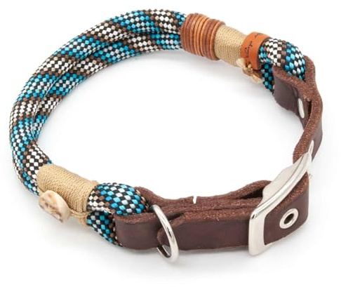 Hundehalsband aus Tau & edlem Leder | Bavarian Elegance | verstellbar & robust | Elegantes, handgefertigtes Design | Halsband Hund für mittelgroße & große Hunde mit Schnalle – blau