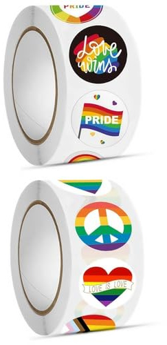 LGBTQ Pride Stickers, 1000Pcs Rainbow Stickers for Pride Accessories, 12 Styles LGBTQ Sticker | Glitter Sticker's for LGBTQ Party Decorations (2 Rolls)