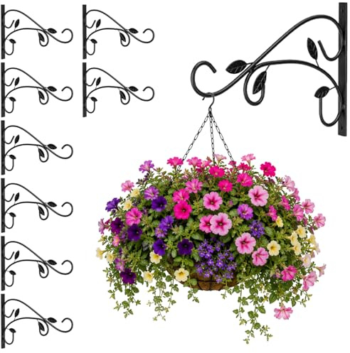 com-four® 8x Wandhalterung aus pulverbeschichteten Stahl | Haken für Blumentopf - Garten - Windspiele - Blumenampelhalter - mit Schrauben und Dübel