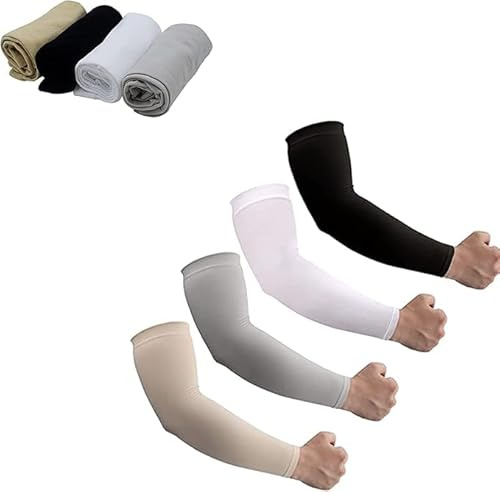 4 pares de mangas de compresión con protección solar UV para hombres y mujeres sin pulgar agujero,cubierta de brazo de enfriamiento para tatuajes,carrera,pesca (blanco, negro, albaricoque, gris)