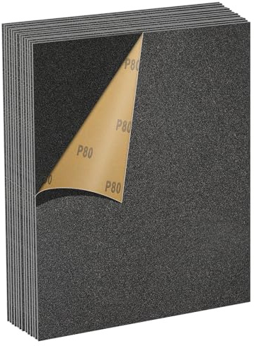 MOGRQAP Juego de Papel de Lija de Grano 80, 12 Piezas 23 x 28cm Papel Abrasivo Impermeable para Coches Metales Paredes Madera Muebles, Papel de Lija para Pulir en Húmedo y Seco