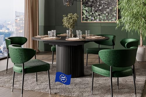Design Esstisch rund DO-9 Schwarz matt ausziehbar 120 cm bis 160 cm runder Esszimmertisch Küchentisch rund Funktionstisch oval kitchen table Esszimmer dining table Ausziehtisch Konsolentisch