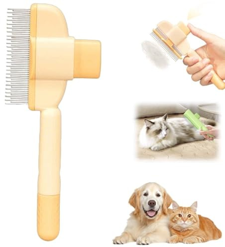 Selbstreinigende Haarbürste für Hunde & Katzen mit Metallstiften (lang/kurz) – Entfilzungsbürste für alle Felltypen, 1-Knopf-Reinigung – 2025 Neu (Orange)