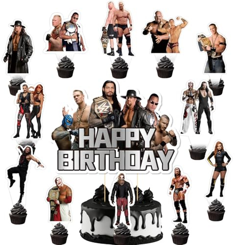 25 Pcs World Wrestling Cake Toppers for Boys, Cupcake Toppers, Cake Decorations, Birthday Party Supplies for Kids Boys