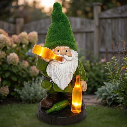 DUSVALLY Lustige Gartenzwerge, freche Zwerge mit Bier, Dekoration, Ornament für den Hof