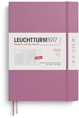 LEUCHTTURM1917 372785 månadsplanerare och anteckningsbok sammansättning (B5) 2026, 16 månader, mjukt skydd, dusty Rose, engelska
