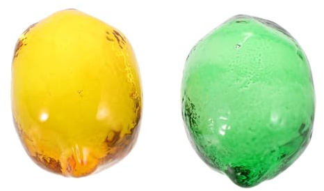 LIOOBO 2pcs Glass Lemon Ornaments Decorative Fake Fruit for Kitchen Dining Table Centerpiece Lemon Decor Office Desk Home