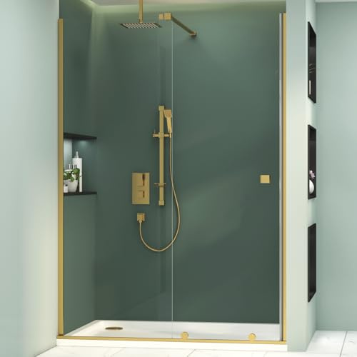 Luton 1600mm Brushed Brass Walk in Recessed Sliding Shower Door Screen for Wet Room Cubicle Enclosures 8mm Toughened Safety Glass - 1950mm Tall