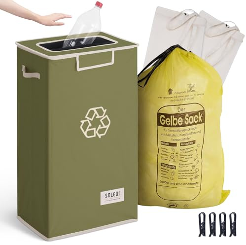 SOLEDI Recycling Bin for Kitchen,26 Gallon Large Recycle Bin with Lid and 2 Removeable Reusable Inner Bags,Indoor Recycling Trash Can for Collector of Bottles Cans, and Plastic,Green