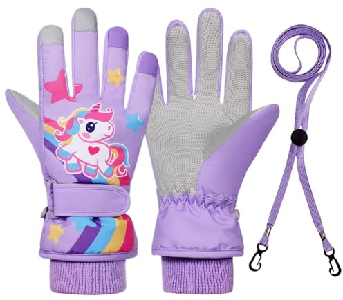 Pluvyze Gant Velo Enfant, Gants De Ski Chauds pour Enfants, Gants De Cyclisme, Sports De Plein Air, avec La MêMe Corde Anti-Perte De Couleur