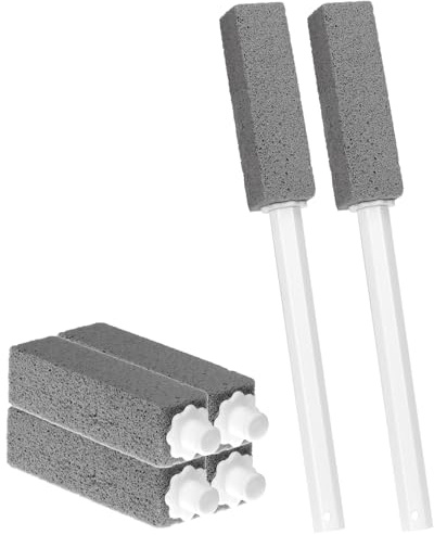 QWORK® 6 Toilet Cleaning Pumice Stone with 2 Extra Long Handle - Effective on Hard Water and Rust Stains