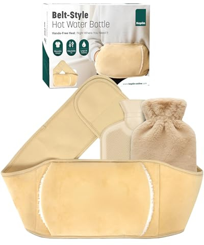 KEPLIN Hot Water Bottle with Plush Waist Cover - 2L Premium Natural Rubber Hot Water Bag for Cramps & Muscle Relaxation - Safe, Durable, Long-Lasting Heat Therapy - Cream