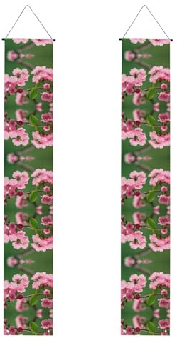 Pancarta de porche con estampado de flores de cerezo rojas, pancartas de poliéster, uso en interiores y exteriores, fácil de colgar, reutilizable
