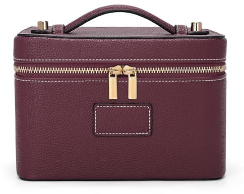 HiTotes Sminksväska för dam, i läder, resesminkväska, makeup-ställ med avtagbar skiljevägg för dagligt bruk, 21.5cm