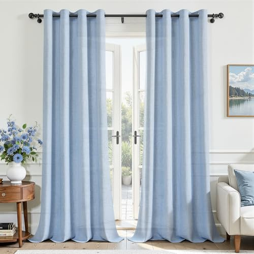 MRTREES Tende Lino Semitrasparenti per Interni Finestre Camera da Letto Moderna Soggiorno Salotto Eleganti Casa 2 Pezzi 140x260 cm Blu, Tende in Voile da Interno con Occhielli