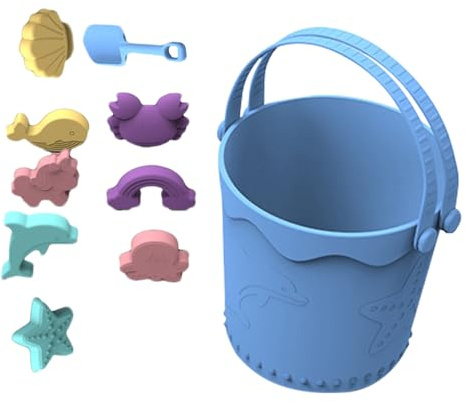 Sandspielzeug-Set, Silikon-Strandeimer, reisefreundliches Spielset mit einfacher Tragetasche, Strandspielzeug für Kleinkinder, Outdoor-Sandzubehör mit sicherem Design, Kinderspielzeug für den Pool, wu