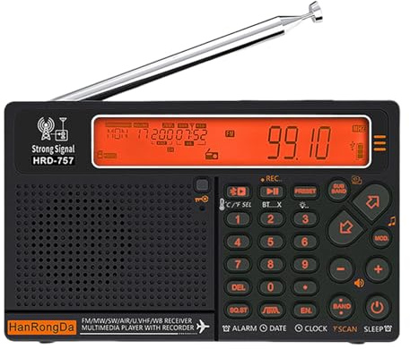 Radio de banda mundial AM/FM/SW de 2500 mAh, radio de onda corta de onda larga con pantalla LCD, compatible con tarjeta BT TF linterna para el hogar al aire libre