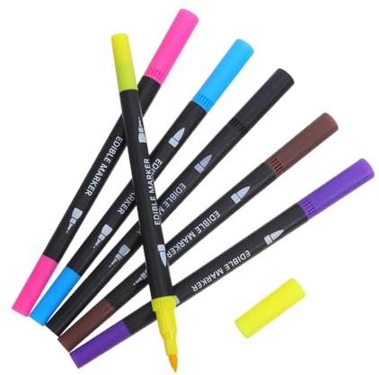 ULTECHNOVO 6 Pezzi Pennarelli Alimentari Commestibili Doppia Punta per Dolci e Biscotti con Punta Fine 0,4mm e Pennello 1-4mm in Plastico, per Decorazione Casa e Pasticceria