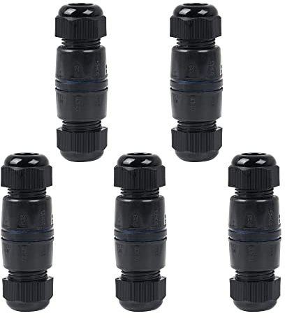 CNBTR Ethernet LAN Black IP68 Freidnly M25 Stuffing Locknut Plastic RJ45 UnShielded Underwater Cable Gland Connector for Double Cable Set of 5