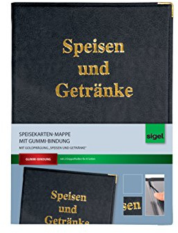SIGEL Speisekartenmappe A5 Menükarte schwarz Goldprägung | SM101, Gummi-Bindung, strapazierfähig und leicht abwischbar