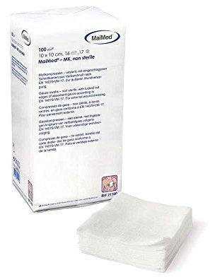MaiMed - 100 compresse di garza, non sterili, 10 x 10 cm, 16 strati