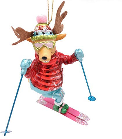 Gift Company Rentier auf Skiern Christbaumschmuck, Glas, 14cm