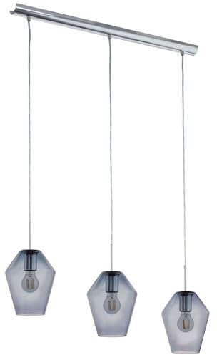 EGLO Pendelleuchte Murmillo, 3 flammige Hängelampe | Hängeleuchte aus Stahl in Chrom und Glas in Schwarz-Transparent, Esstischlampe, Wohnzimmerlampe hängend mit E27 Fassung