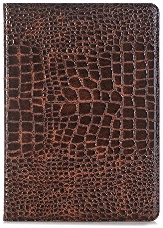 iPad 6. 5. 2018 2017 Hülle für Frauen, iPad Air-2. 1. (9,7'') Hülle, DMaos Krokodil Reflector PU-Leder Folio Smart Cover – Braun