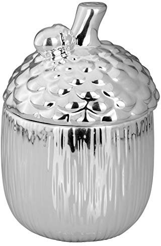 H.Bauer jun. Deko-Dose Eichel 18 cm silberfarben Porzellan galvanisiert - runde Aufbewahrungsdose mit Deckel - dekorative Dose für Wohnzimmer, Sideboard, Vitrine, Empfang & Geschenk