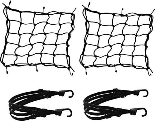 2pz Rete Ragno Elastica + 2pz Corda Elastica, Annhao Accessori per Moto Bici Portapacchi Coprire Appendere Casco Bagagliai con Ganci (Nero)