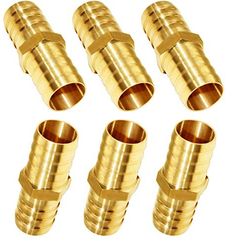 JoyTube Brass Hose Barb Fitting Metals Splicer Mender, 5/8 Barb Hose Union Fuel Gas Water Air (Pack of 6)