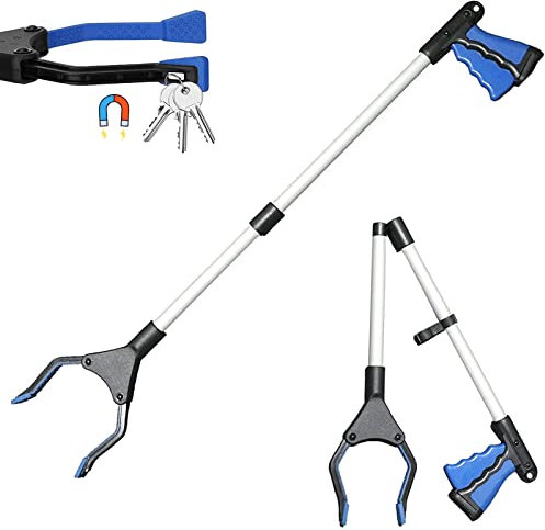 Gyios Greifzange für Senioren,Faltbare Greifer 360° Drehbar Kopf mit Magnetspitzen Aluminiumlegierung Müllgreifer 82cm Langer für die Müllabfuhr,Abfallsammlung