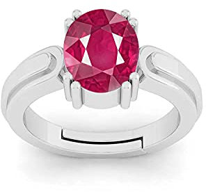 Akshita gems 11,25 Ratti 10,00 Karat natürlicher Burma Rubin Manik 925 Strelling Silber Ring Lose Edelstein Verstellbarer Ring für Damen und Herren Natürlicher Rubin 92.5 Strelling Silber Ring Rubin,