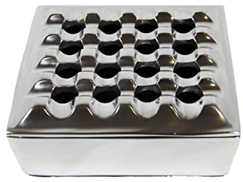 Cigar Ashtray Aluminum Metal Wind Resistant Square Grid Ashtray for all Big Cigars to Cigarillos ,16 Holes Grid Design, Windproof Hand Crafted for indoor and outdoor usage (Silver)