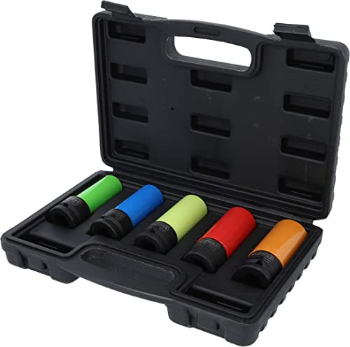 KS Tools 515.0870 Jeu de 5 douilles en aluminium 1/2 (15-17-19-21-22 mm), code couleur selon la largeur de clé