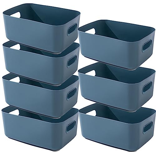 NCRGB 7 Aufbewahrungsbox Kunststoff Aufbewahrungskorb mit Griffen 20×14.7×7cm,Badezimmer Küchenschrank Organizer,Aufbewahrungskorb Aufbewahrungsbox Küche,Boxen Aufbewahrung für Küche,Bad(Dunkelblau)