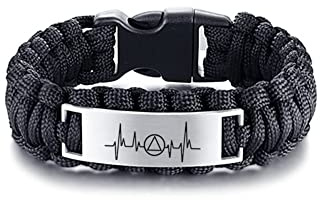 KBNSUIAN Nykterhetsgåvor för män - AA NA smycken - nykterhetssymbol flätat paracord manschettarmband armband - alkoholister anonym årsdag återhämtning presentidé för honom, rostfritt stål Rostfritt stål paracord, Rostfritt stål