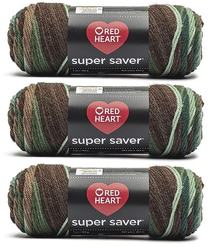 Red Heart Super Saver Garn, Acryl, Nr. 4 Kammgarn, mitteldick, 198 g, Stricken und Häkeln, 3 Stück, Wald (Forest)